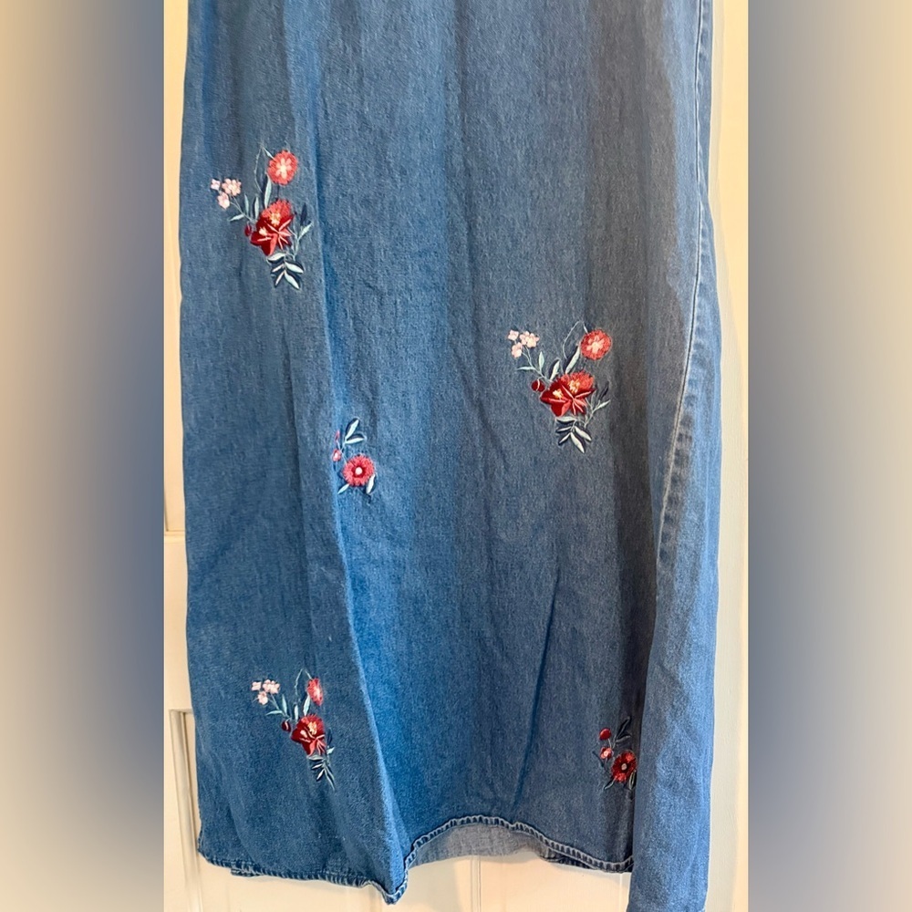 Agapo Vintage 90s Flower Blue Denim Dress, Size S - Picture 3 of 10